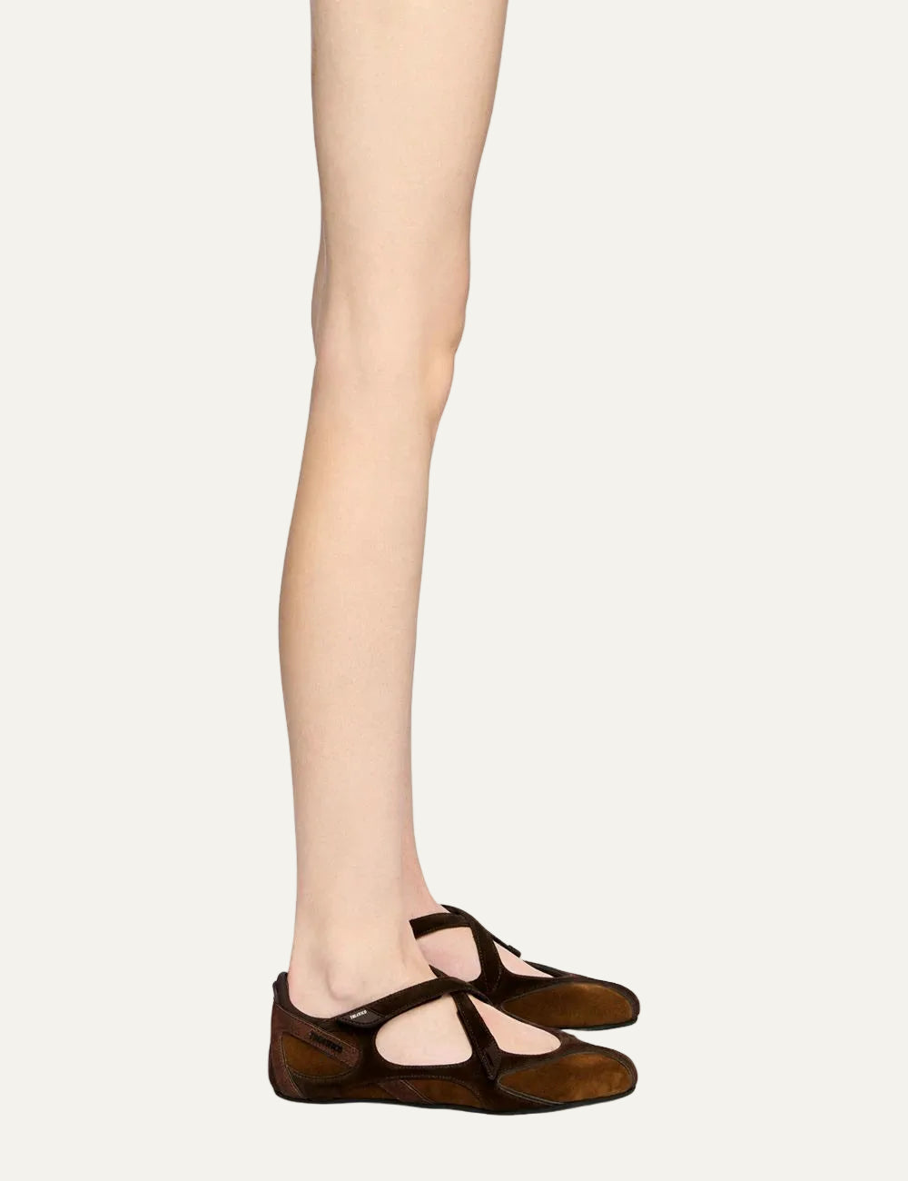 The Attico Floor 01 brown suede ballerina sneakers for women side view on model