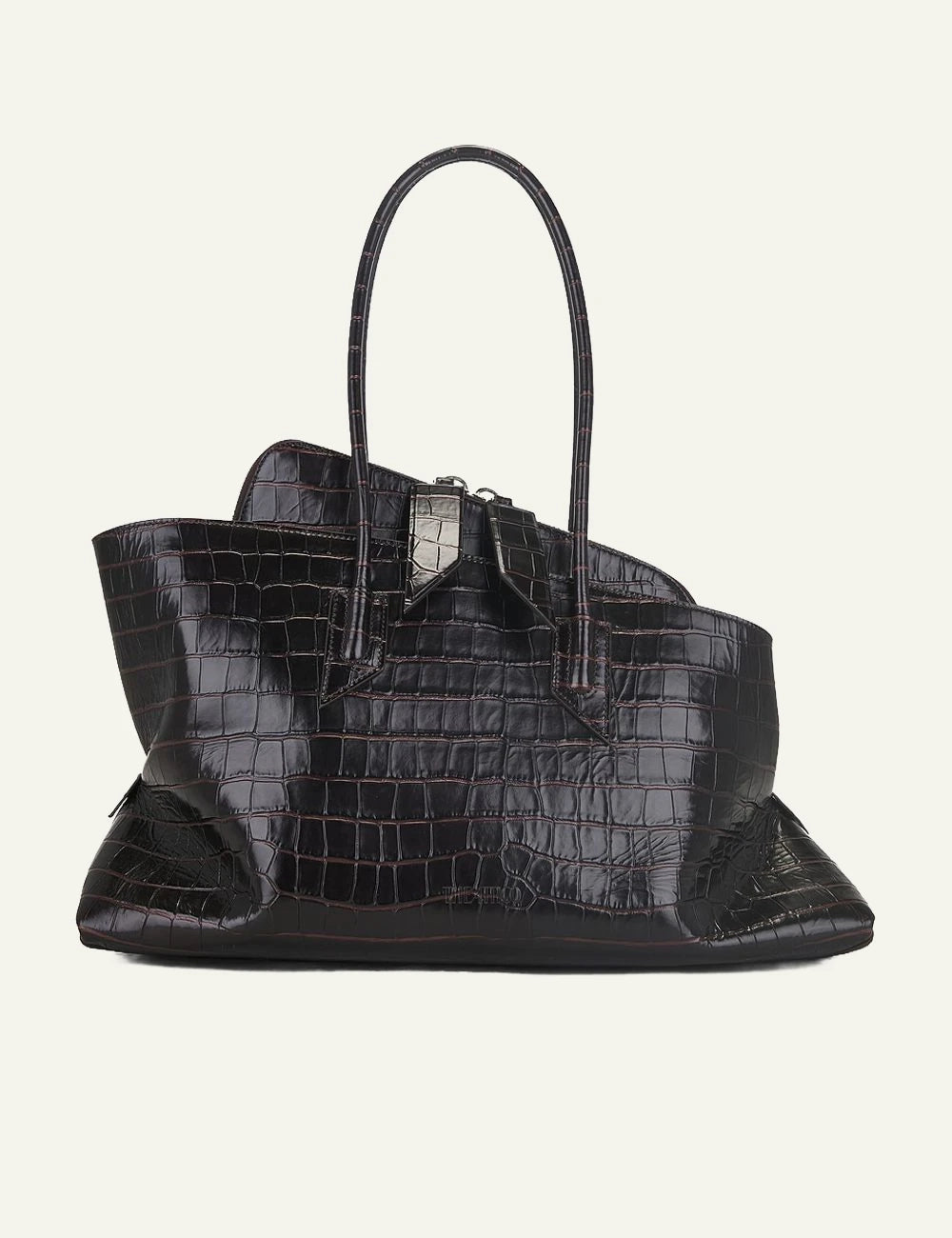 The Attico La Passeggiata M bag coffee brown croc effect front view