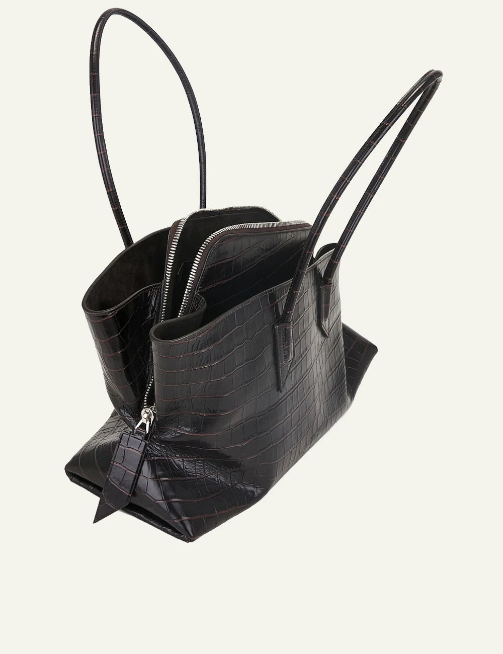 The Attico La Passeggiata M bag coffee brown croc effect side view