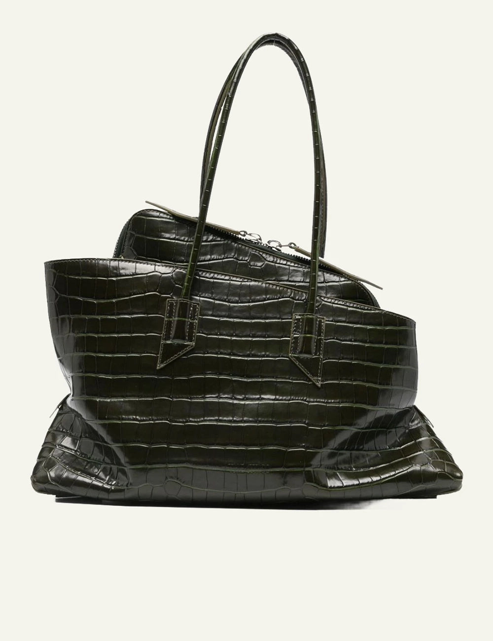 The Attico La Passeggiata M bag dark green croc effect front view