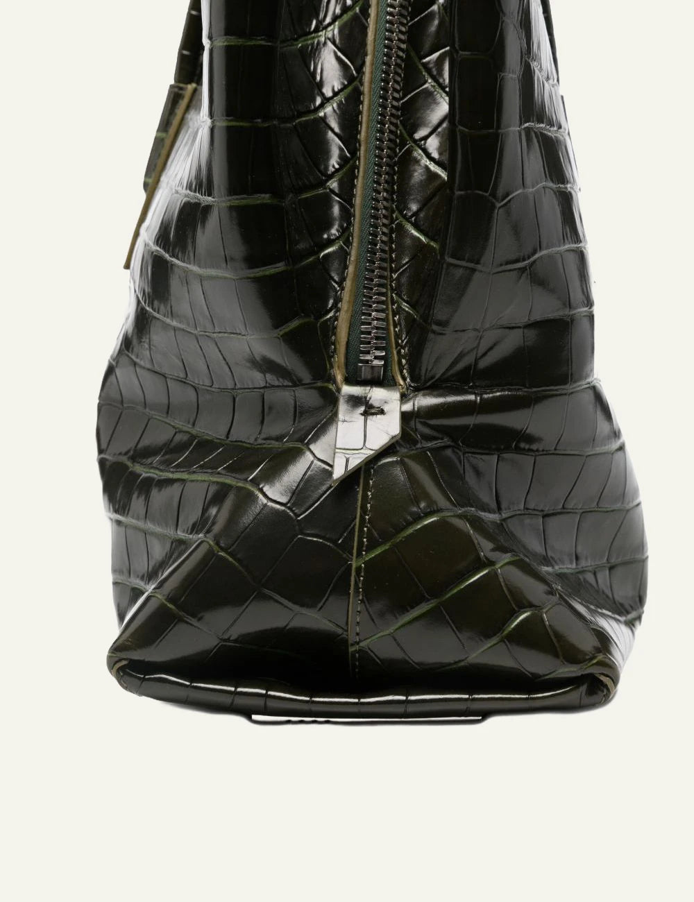 The Attico La Passeggiata M bag dark green croc effect side view 