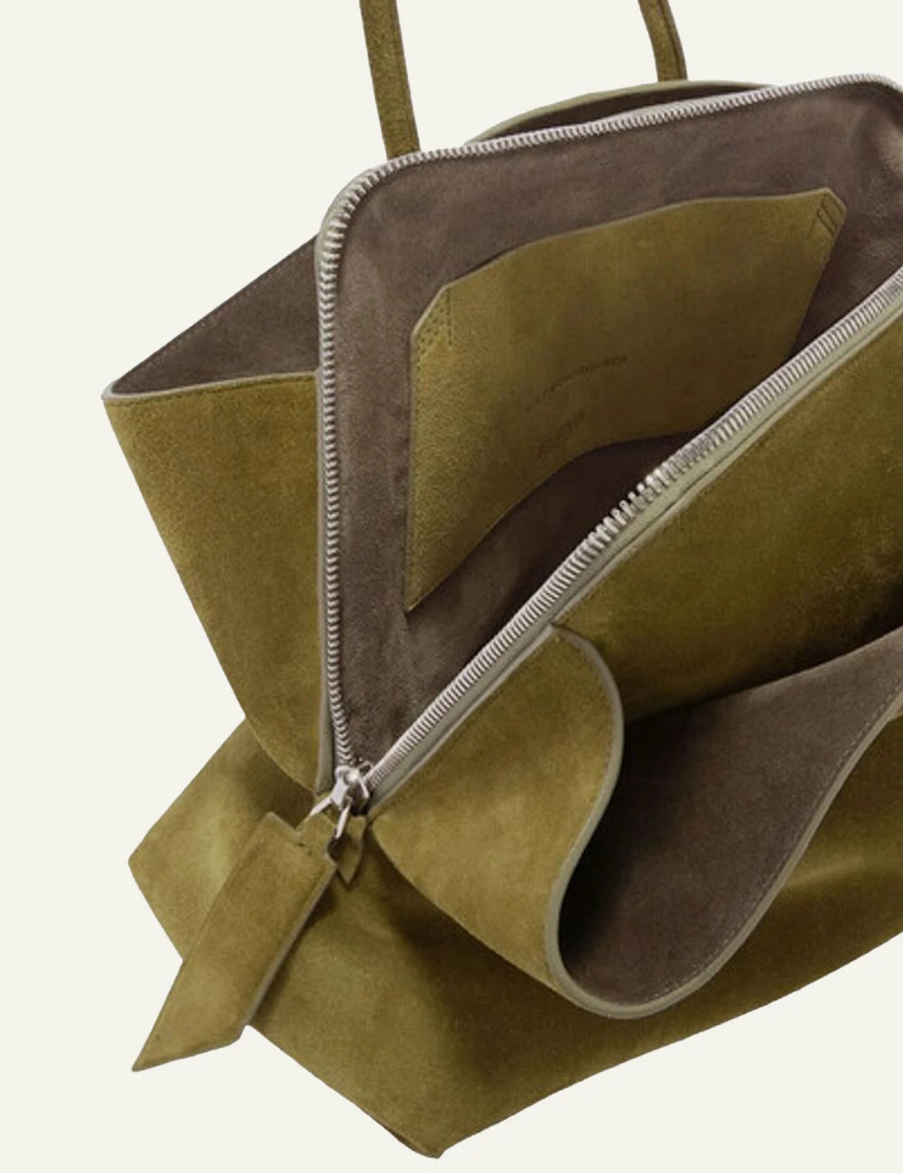 The Attico La Passeggiata M bag khaki suede top view