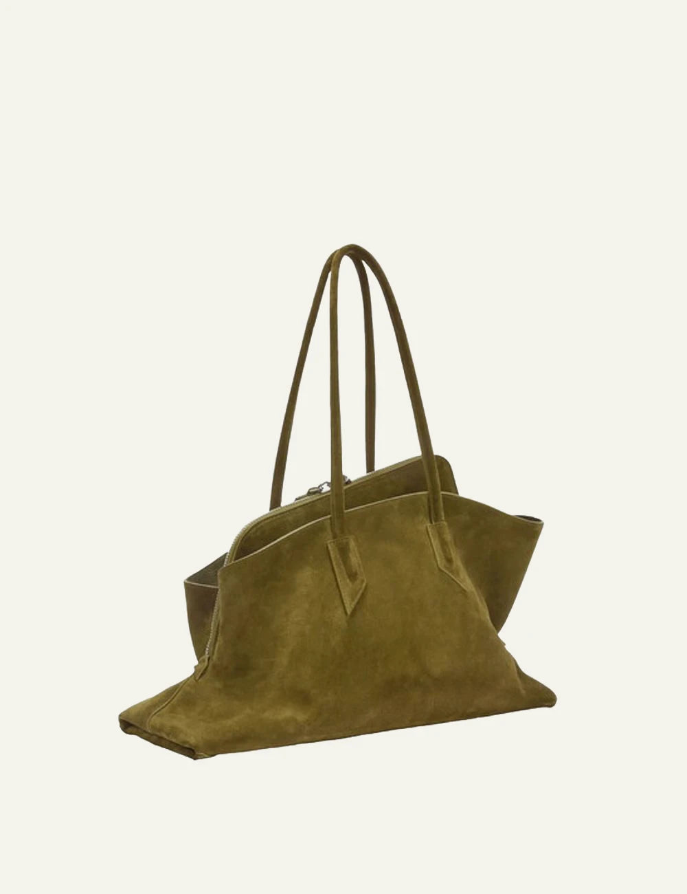 The Attico La Passeggiata M bag khaki suede side view