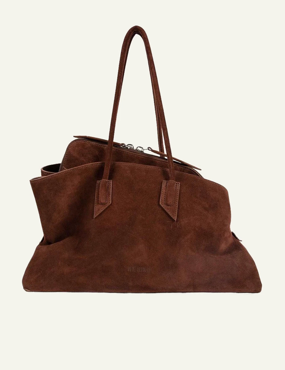 The Attico La Passeggiata M bag light chocolate suede front view