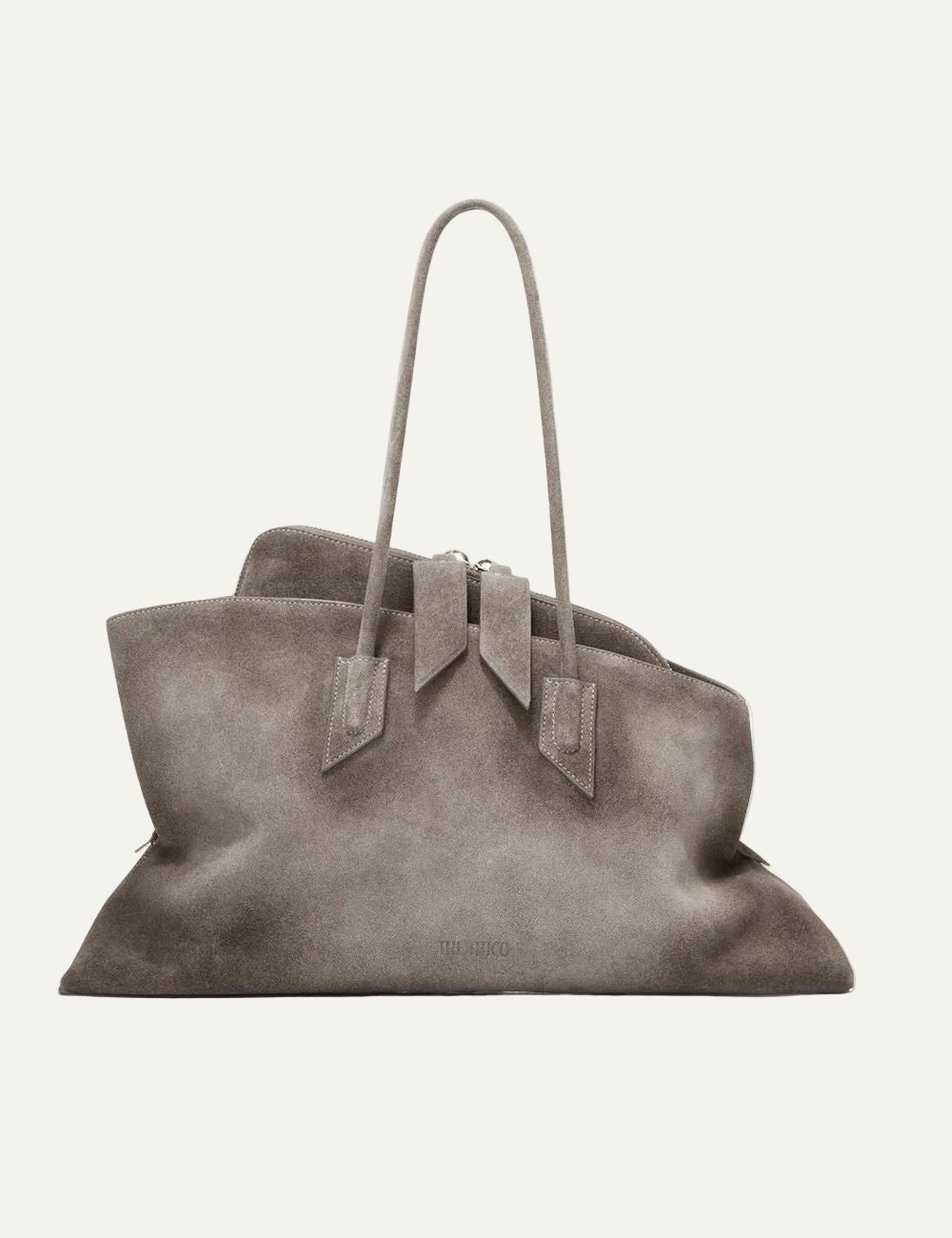 The Attico La Passeggiata Medium dark grey brushed suede top handle bag for women front view