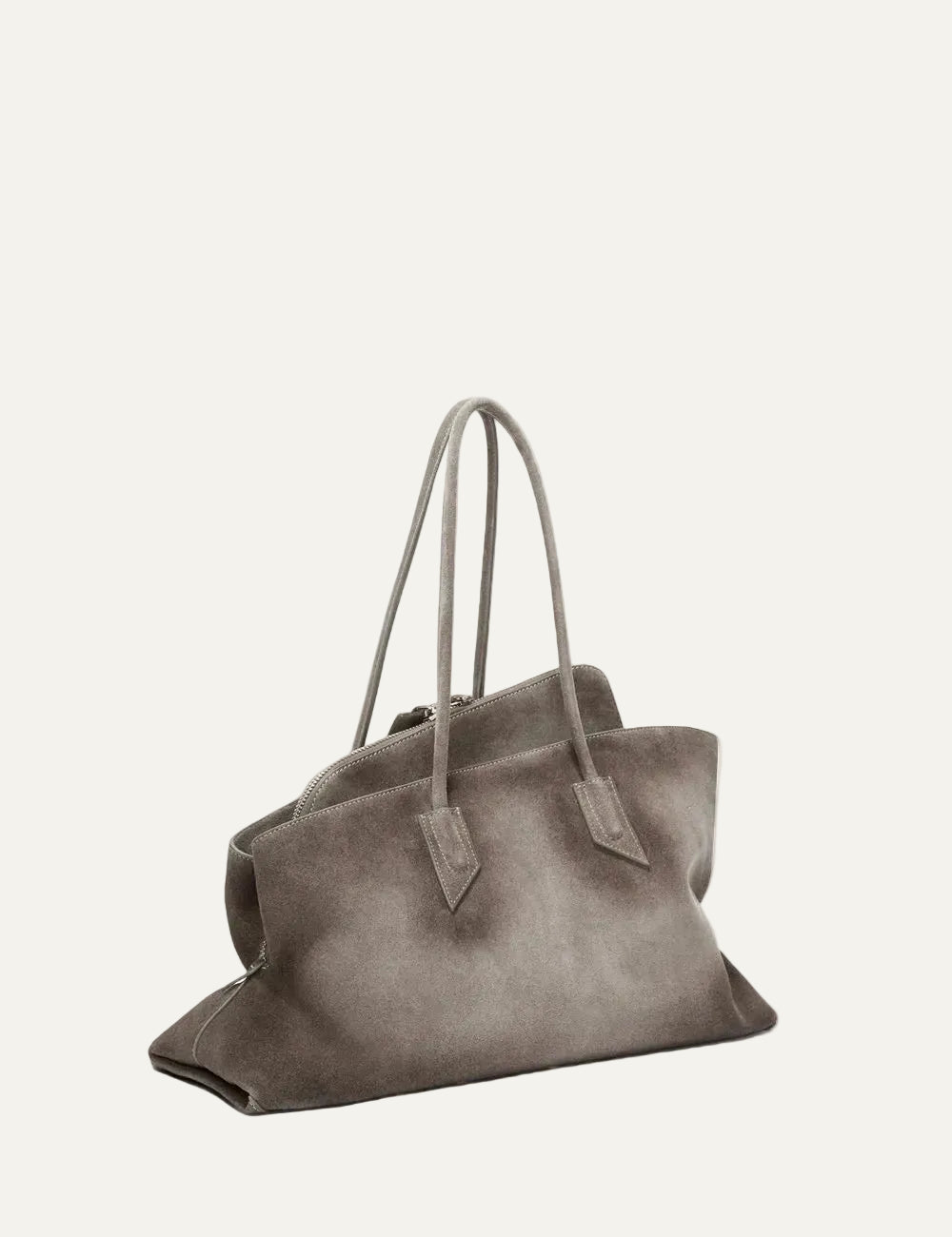 The Attico La Passeggiata Medium dark grey brushed suede top handle bag for women side view
