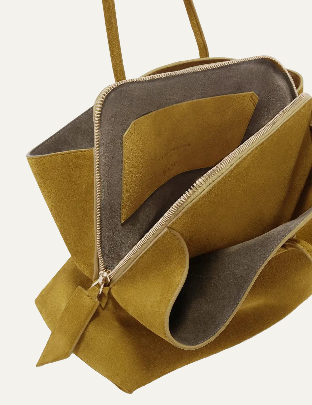 The Attico La Passeggiata Medium khaki suede top handle bag for women interior view