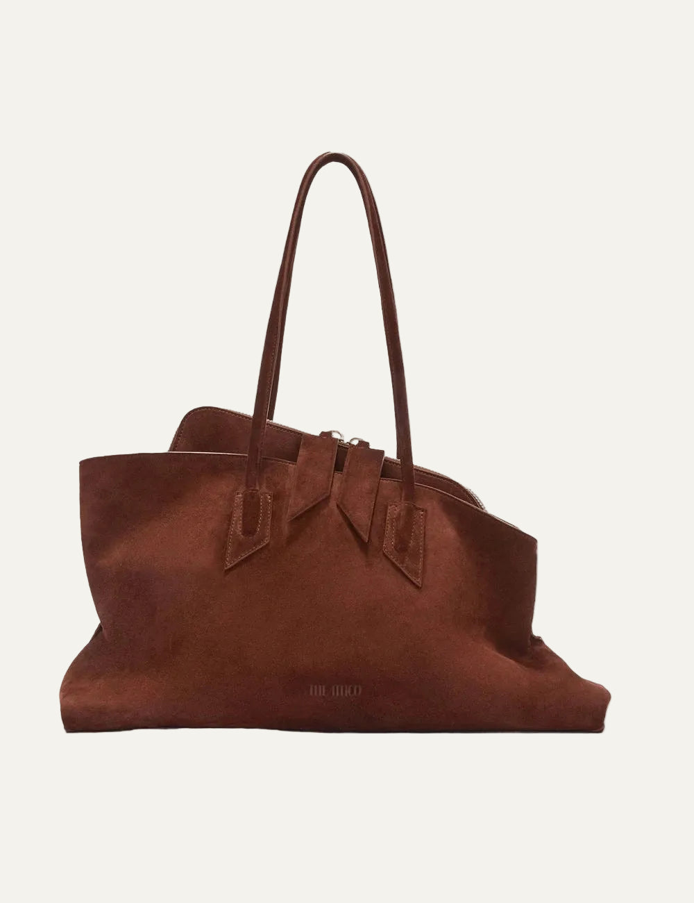 The Attico La Passeggiata Medium light chocolate suede top handle bag for women front view