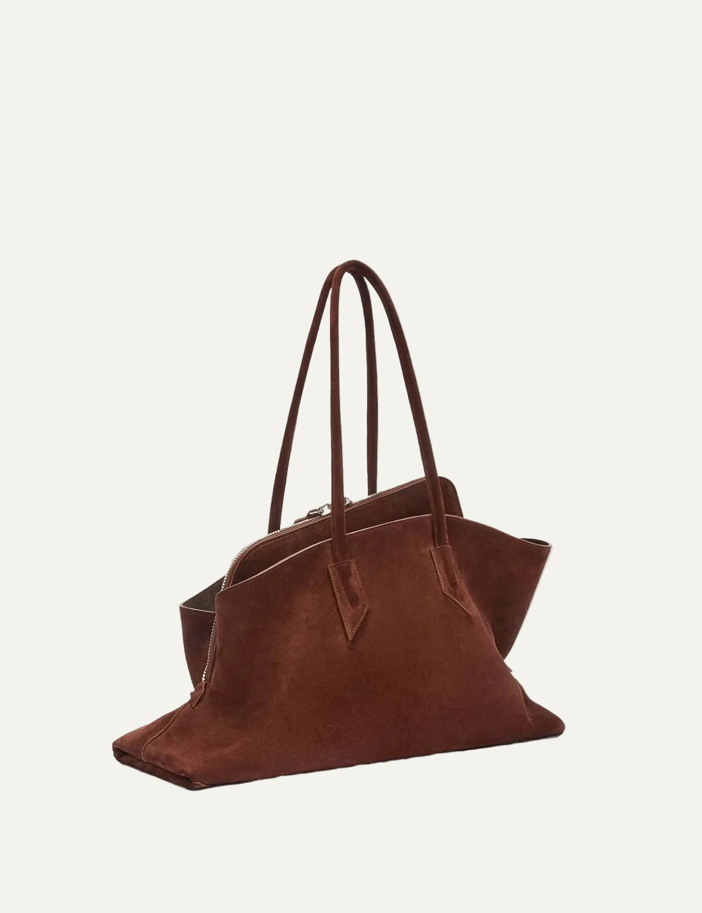 The Attico La Passeggiata Medium light chocolate suede top handle bag for women side view