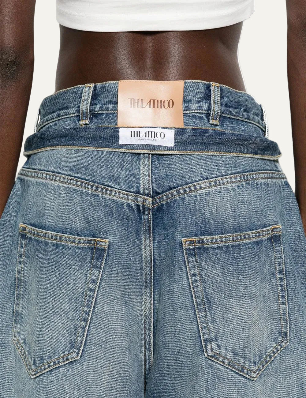 The Attico light blue barrel jeans for women waist details