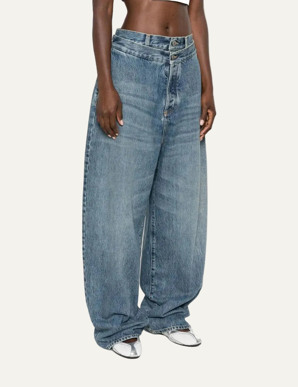 The Attico light blue barrel jeans for women side view