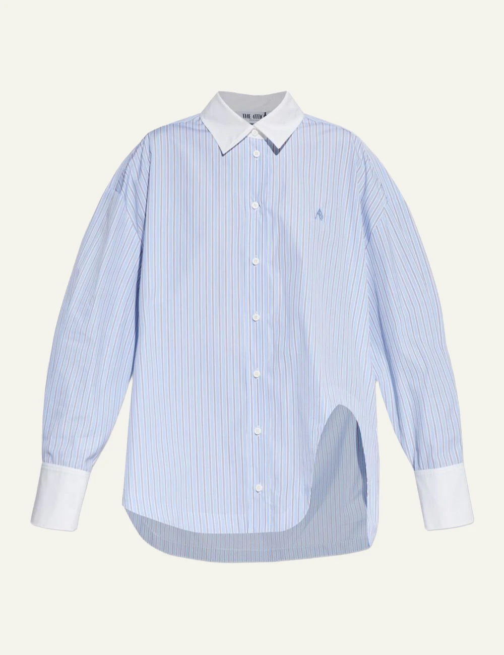 The Attico Light Blue Striped Cotton Shirt With White Collar Front Flat View