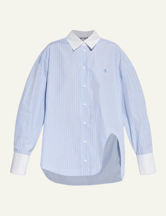 The Attico Light Blue Striped Cotton Shirt With White Collar Front Flat View