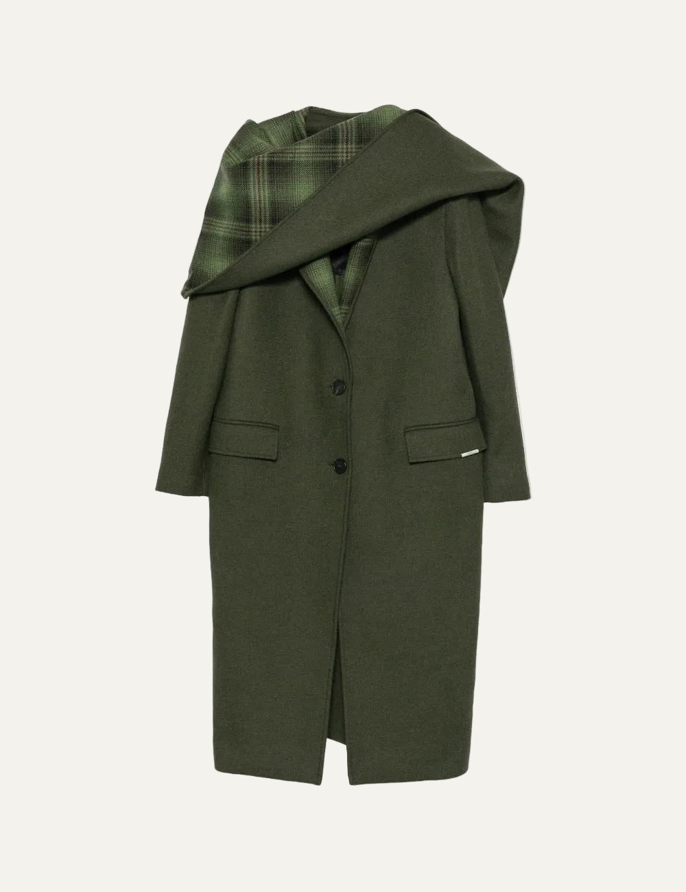 The Attico military green double-face wool long coat with checked scarf for women product view