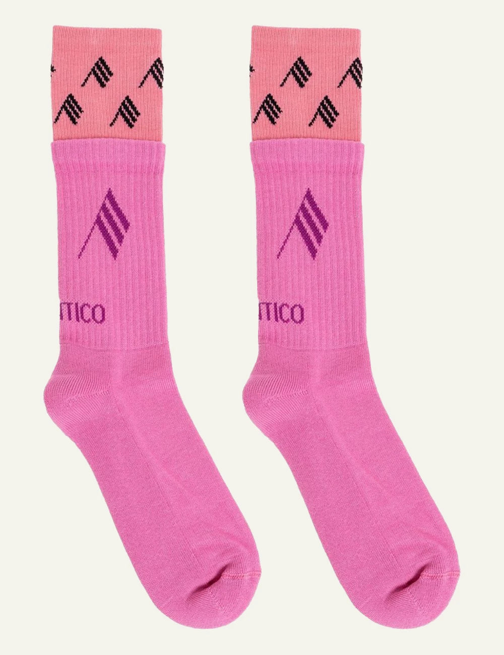 The Attico Pink Ribbed Socks With All Over Logo Pattern Side View