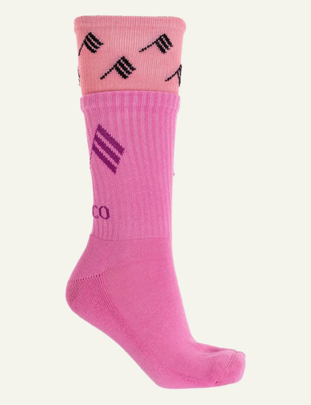 The Attico Pink Ribbed Socks With All Over Logo Pattern Side logo View