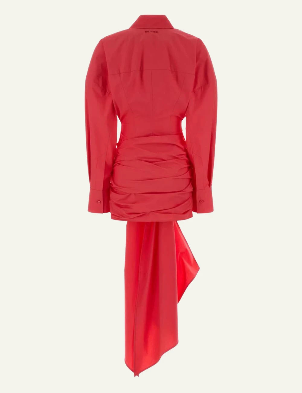 The Attico Red Draped Shirt Dress With Front Knot back Flat View