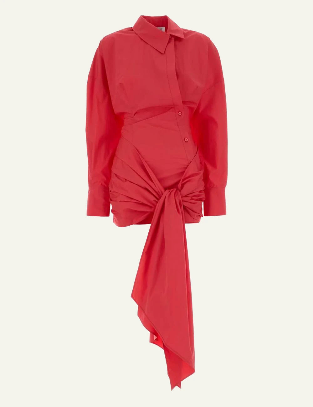The Attico Red Draped Shirt Dress With Front Knot Front Flat View