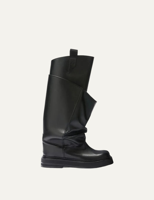 The Attico Robin Passeggiata black leather combat boots for women side view