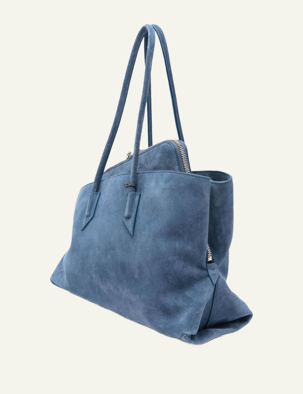 The Attico suede tote bag blue side view