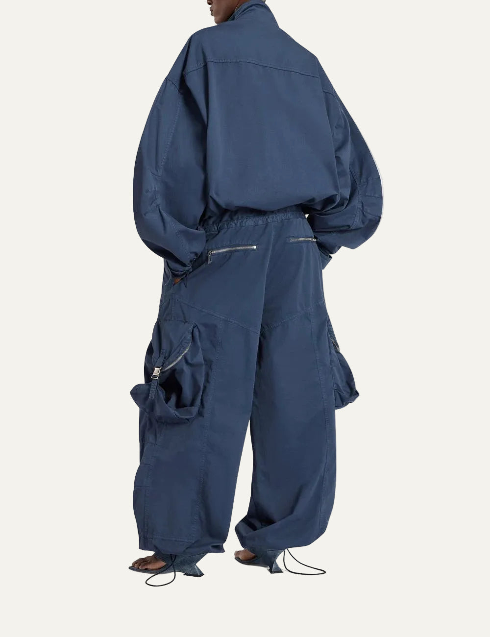 The Attico washed blue cotton cargo pants for women back view