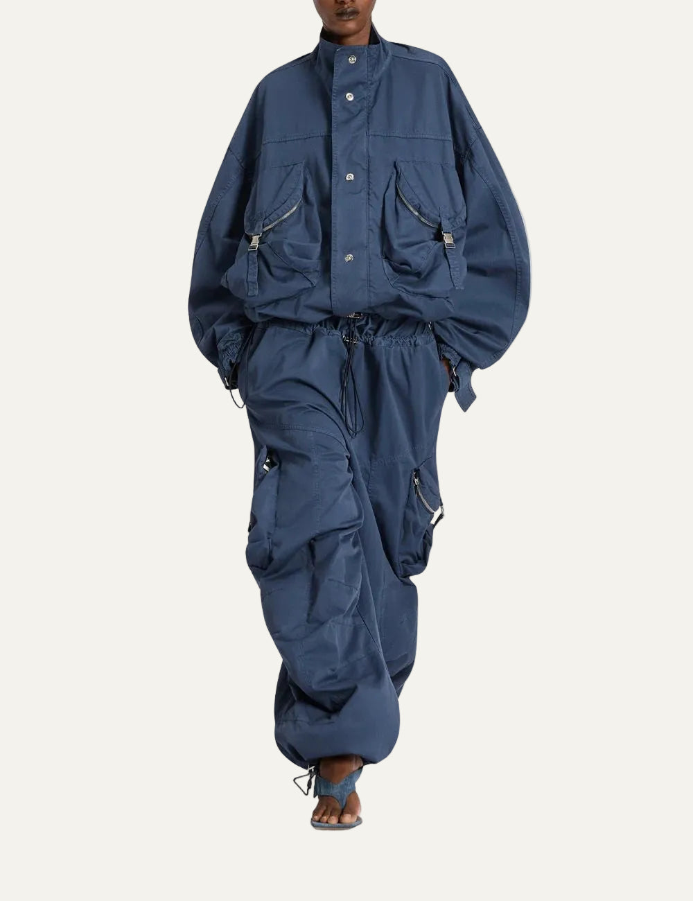 The Attico washed blue cotton cargo pants for women front view