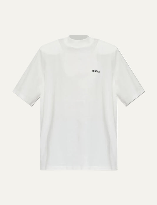 The Attico white oversized cotton t-shirt with black embroidered logo for women product view