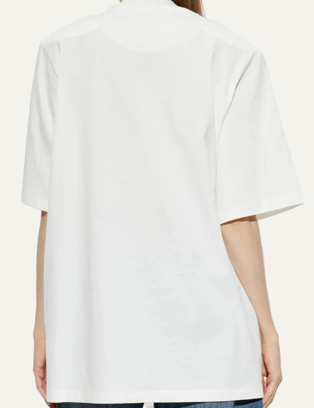 The Attico white oversized cotton t-shirt with black embroidered logo for women back view