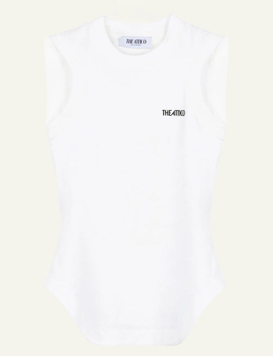 The Attico White Sleeveless Cotton Mini Dress With Curved Hem Front Flat View