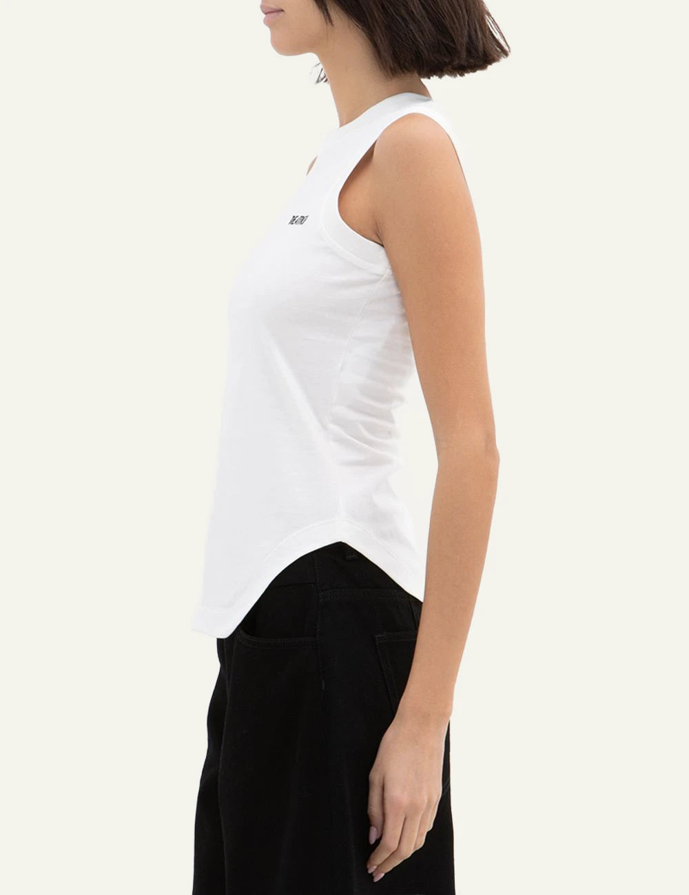 The Attico White Sleeveless Cotton Mini Dress With Curved Hem side View