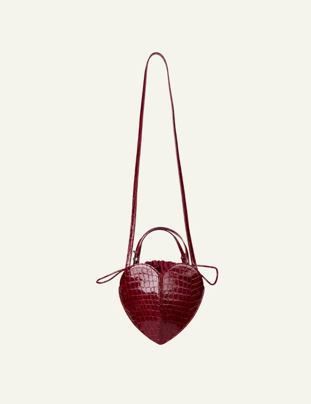 Rotate Heart Bag bordeaux croco leather tsanta front view