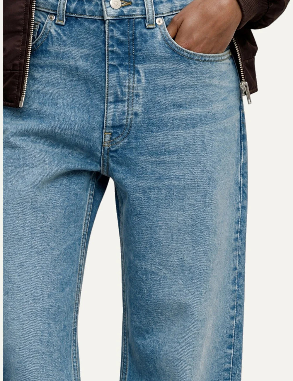The Kooples women's light blue faded straight-leg jeans with mid-rise waist and five pockets detail