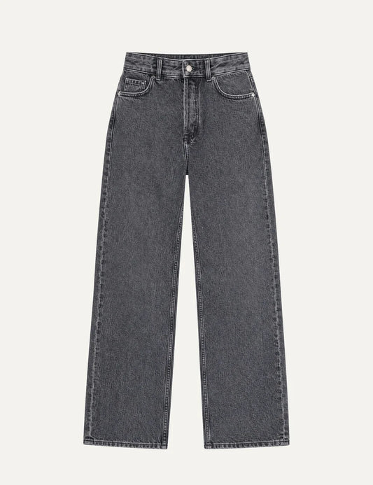 The Kooples women's washed black straight-leg jeans with mid-rise waist and five-pocket design.