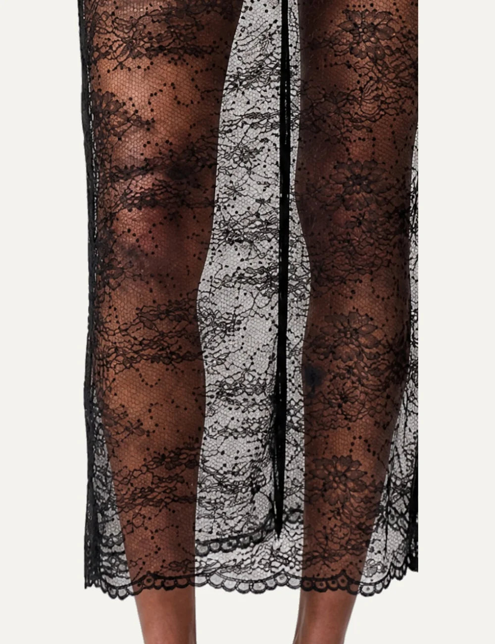 The Kooples women's black maxi lace skirt with floral pattern, sequin embellishments, sheer design, removable mini lining and concealed back zipper detail