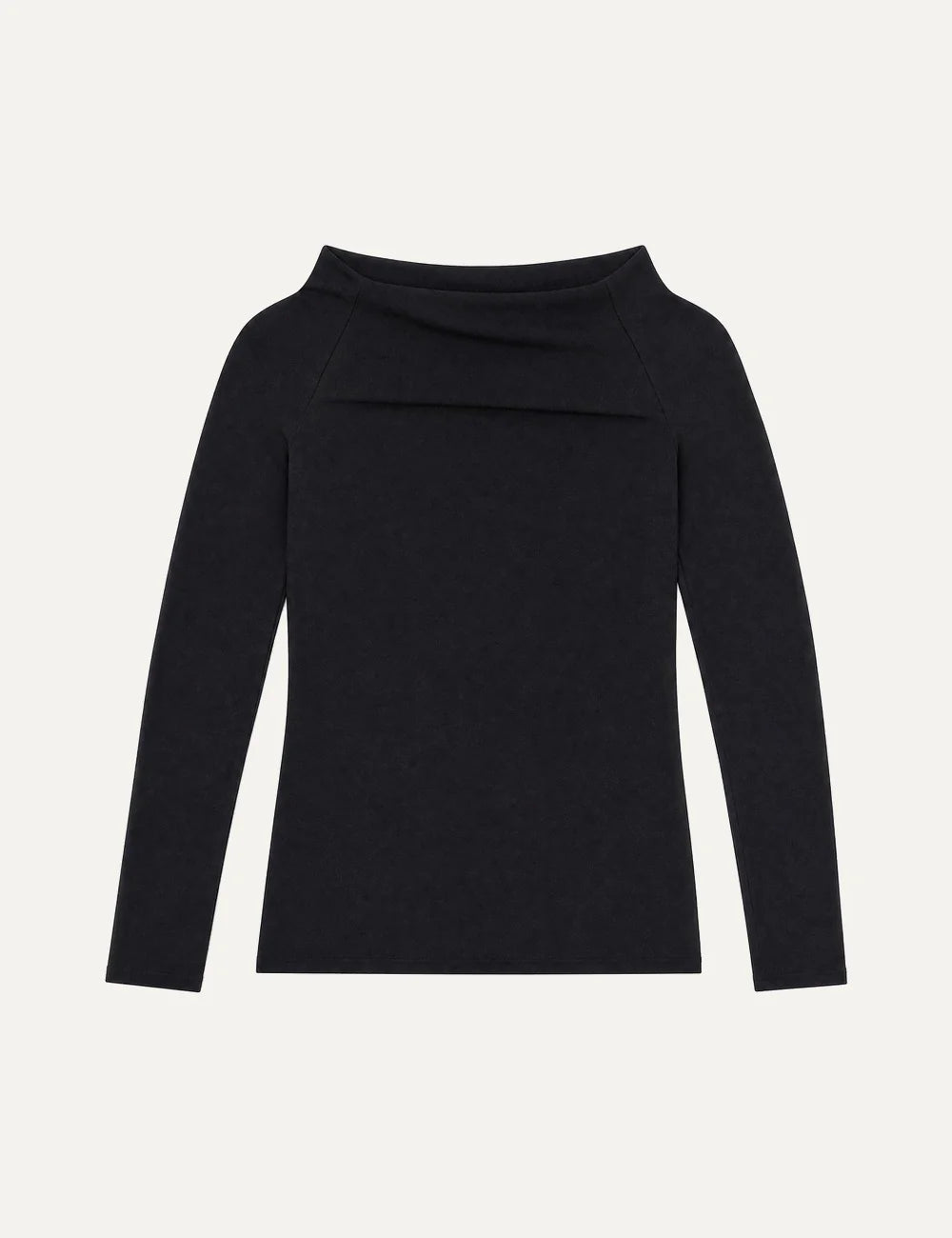 The Kooples women's black off-the-shoulder top with long sleeves, wide folded neckline and fitted silhouette.