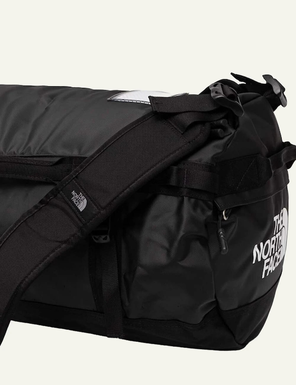 The North Face Base Camp duffel bag black 50L side detail view logo travel