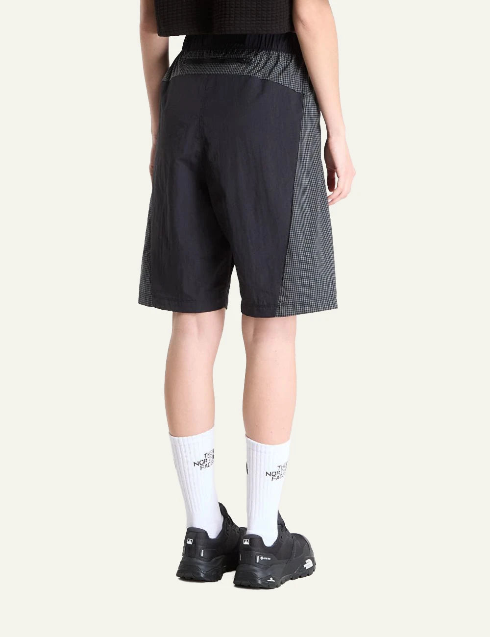 The North Face black nylon shorts belted relaxed fit lightweight outdoor back view