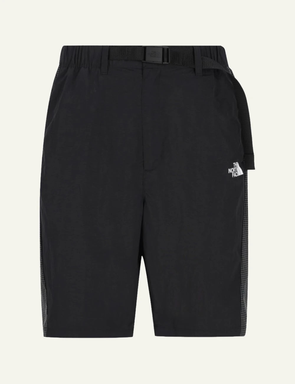 The North Face black nylon shorts belted relaxed fit lightweight outdoor front flat view