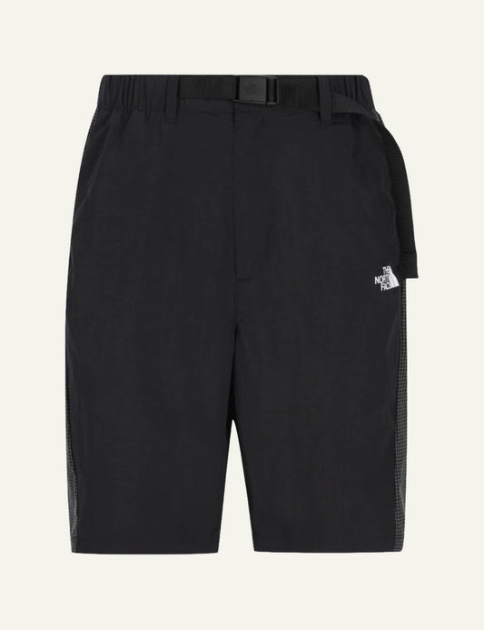 The North Face black nylon shorts belted relaxed fit lightweight outdoor front flat view
