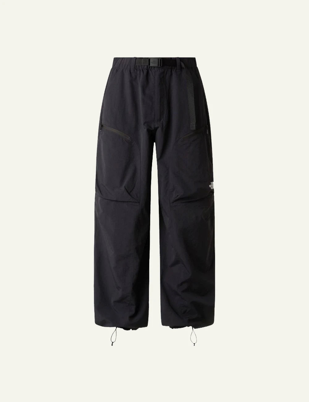 The North Face wide leg nylon pants black relaxed fit adjustable hem front flat view