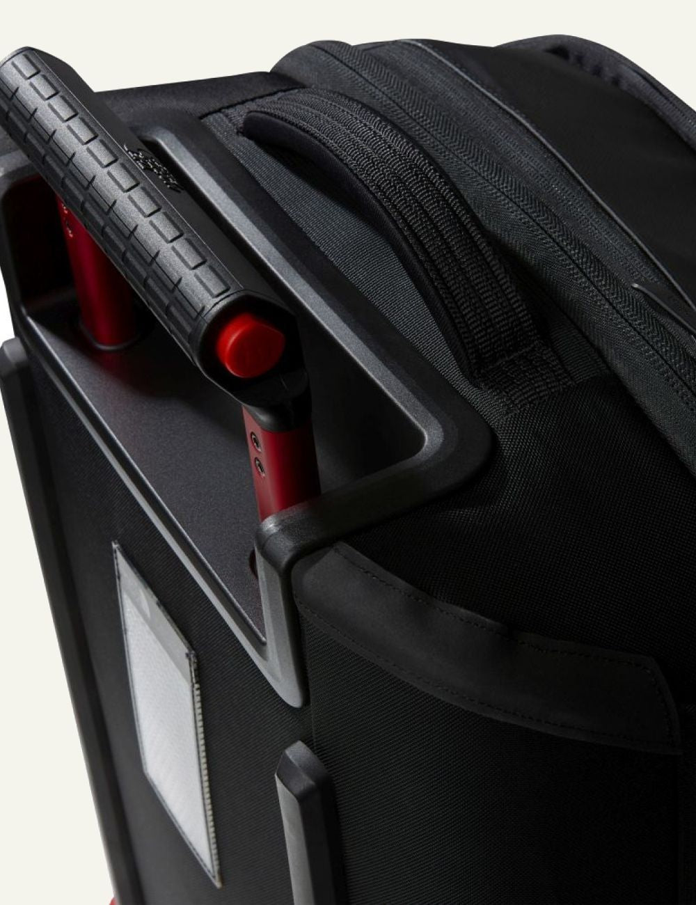 The North Face Rolling Thunder 22 suitcase black front view logo wheels handle top detail view