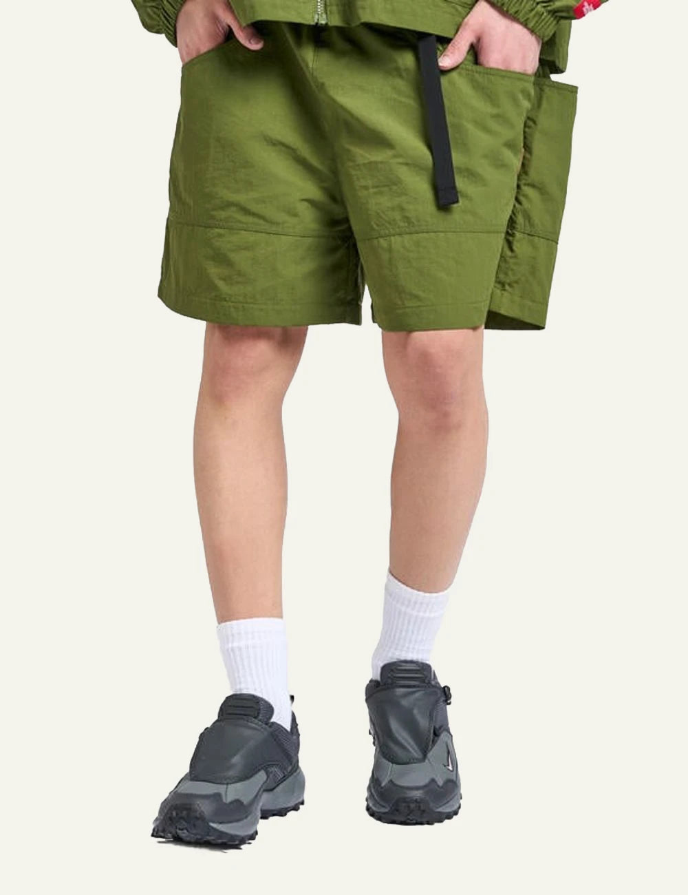 The North Face shorts woodland green nylon casual shorts front model view