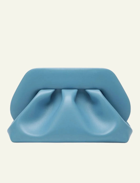 THEMOIRè Bios Medium vegan fabric clutch Niagara blue front view