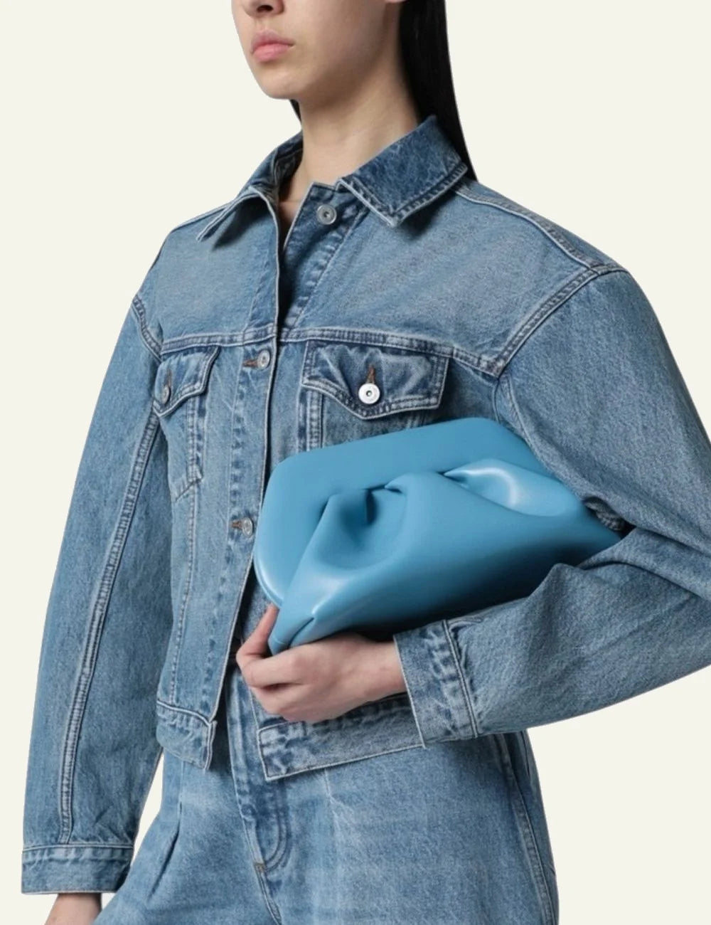 THEMOIRè Bios Medium vegan fabric clutch Niagara blue model view