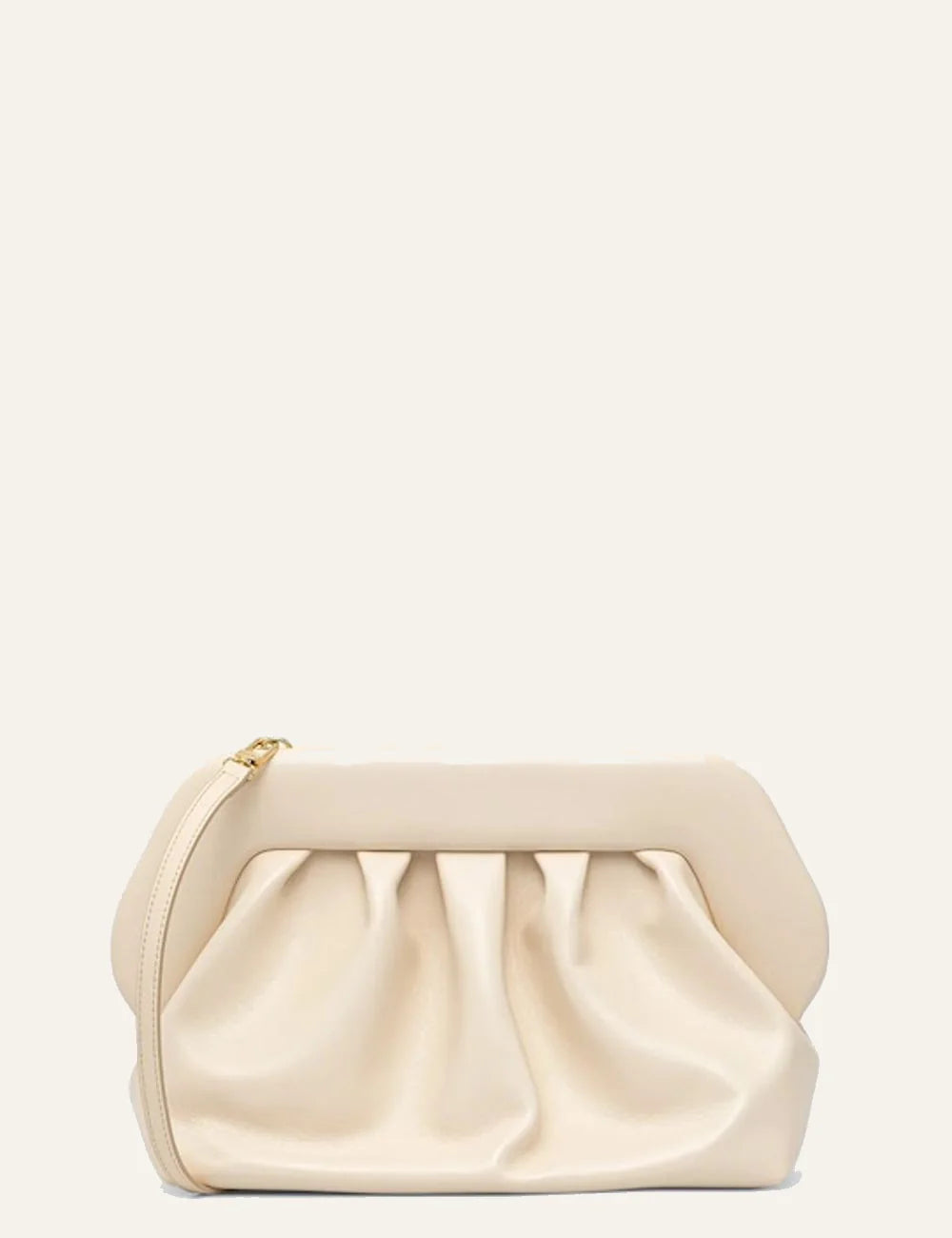 Themoirè clutch bag cream front view with wrist strap