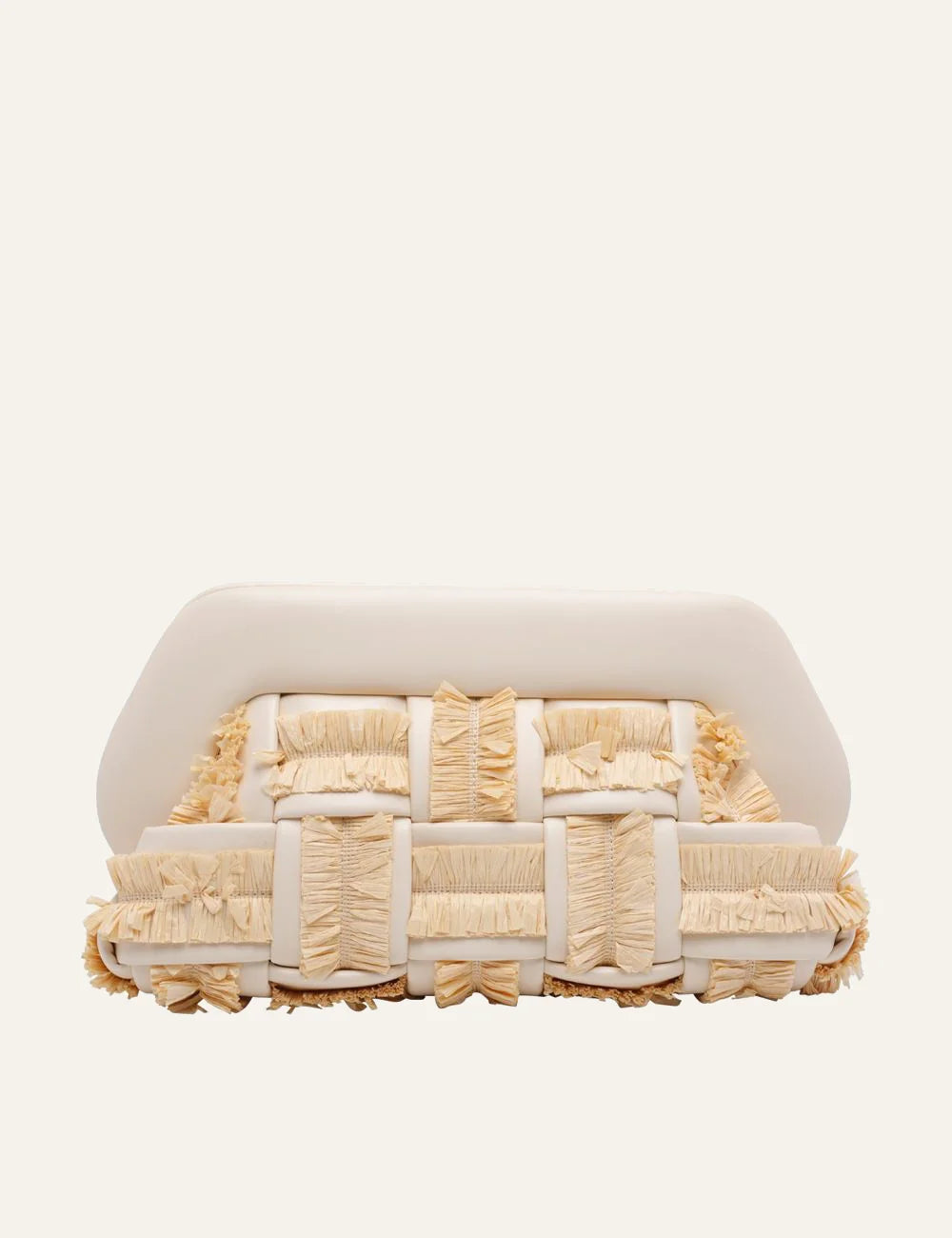 Themoirè clutch bag cream raffia woven front view