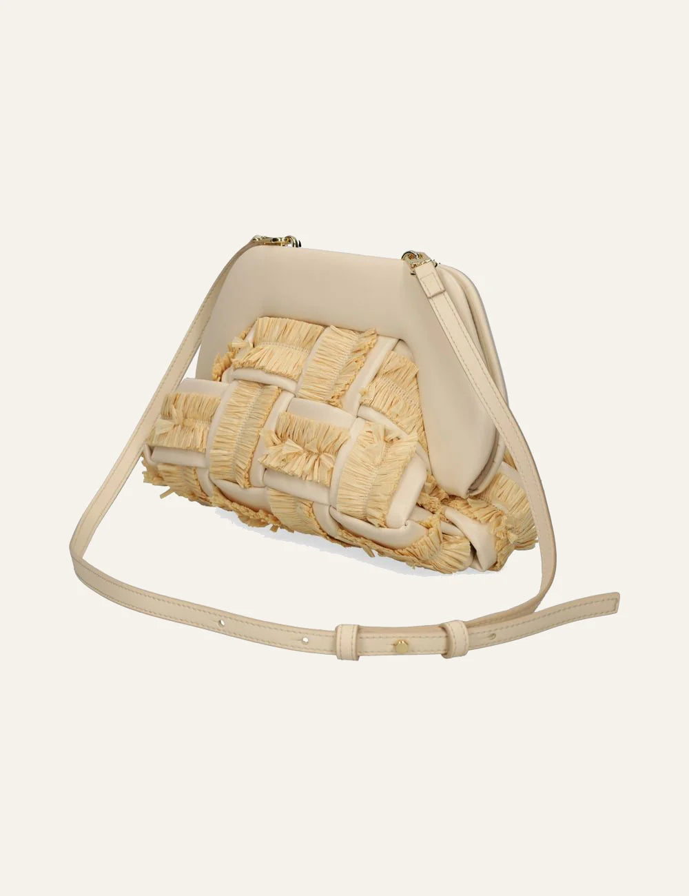 Themoirè clutch bag cream raffia weave profil view