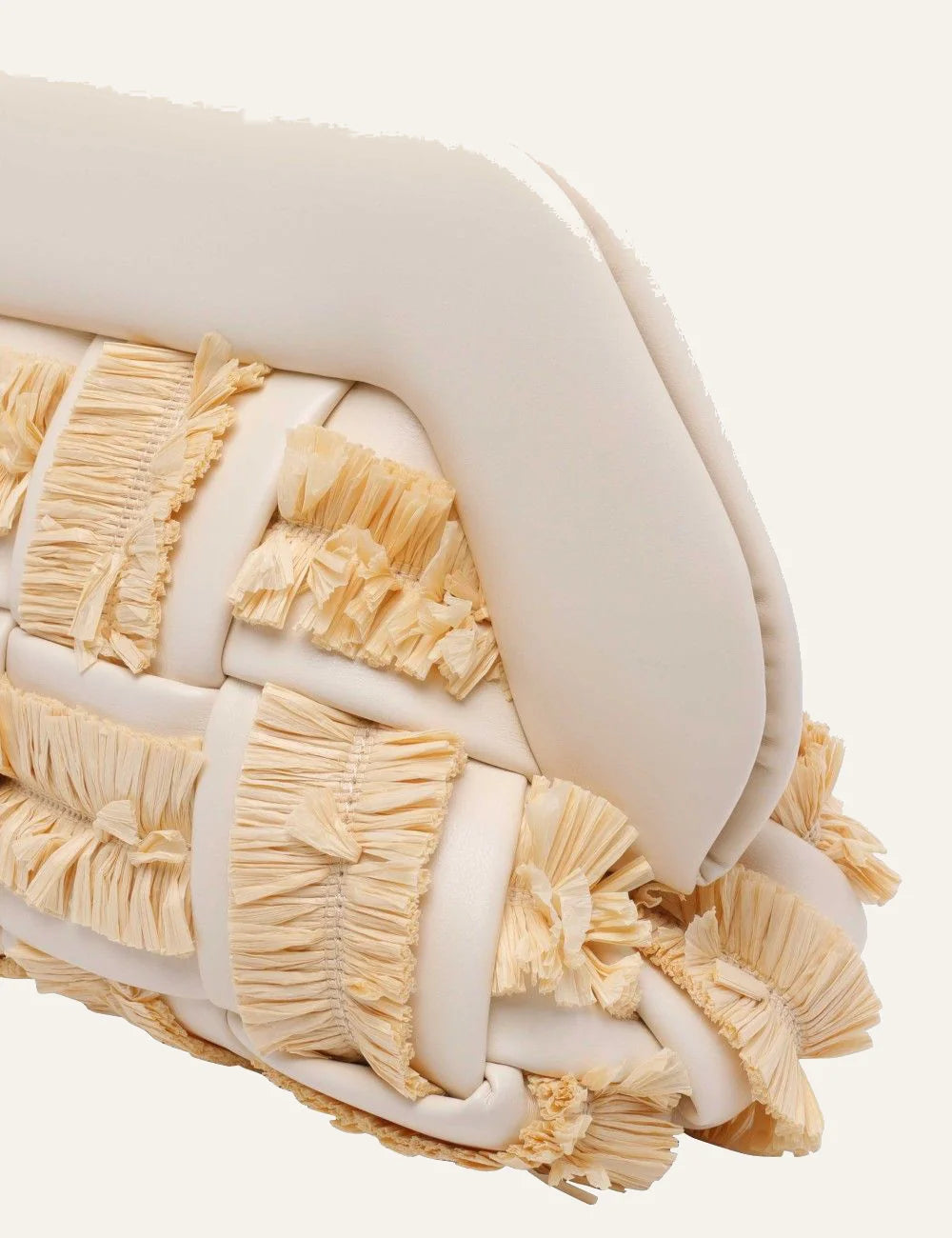 Themoirè clutch bag cream raffia woven side view