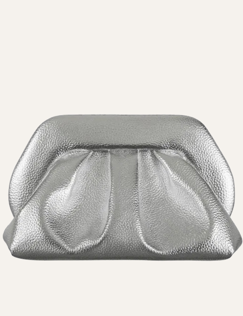 Themoirè clutch bag silver metallic front view