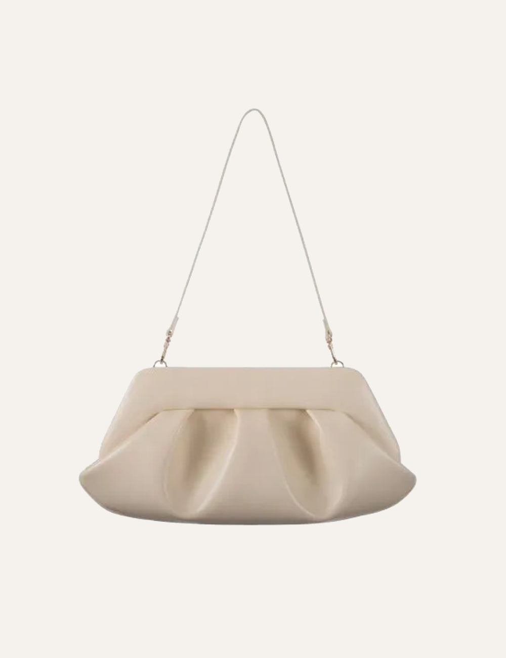 Themoirè shoulder bag cream front view with strap